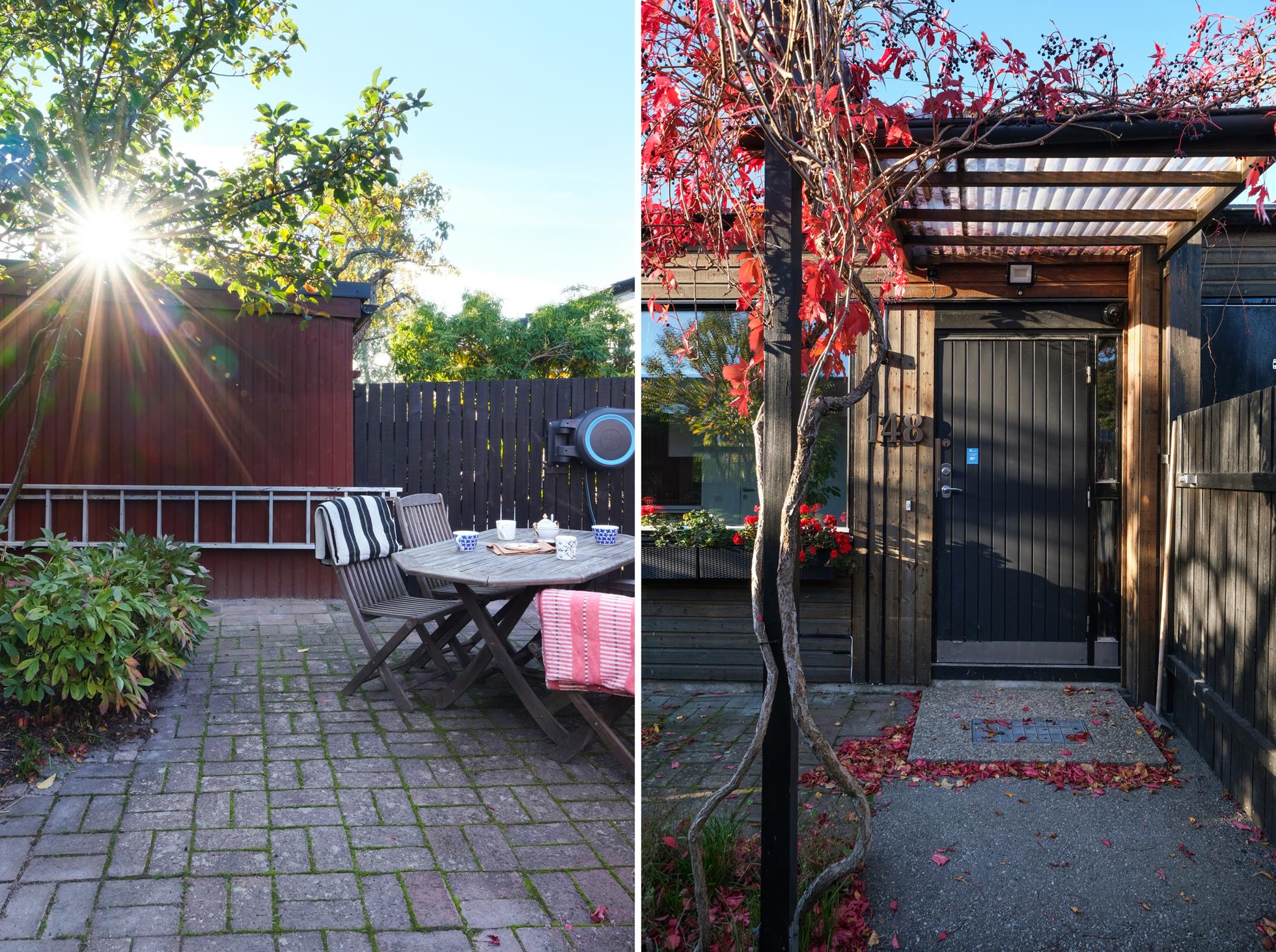 Välskött radhus med stor vacker trädgårdstomt, fint kök och vacker eldstad